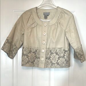 Vintage Spiegel Tan with Lazer Cut Lace Accent Leather Jacket- 10